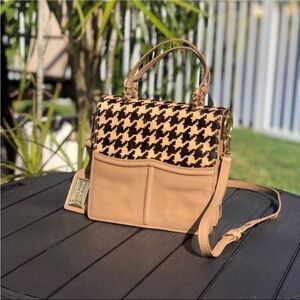 BADGLEY MISCHKA BRENDA TAN HOUNDSTOOTH SATCHEL